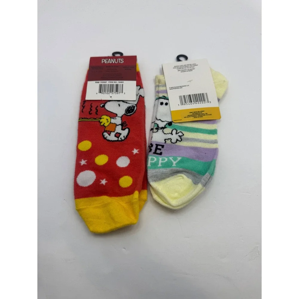 2 Lot Peanuts Snoopy Socks Women 4-11 Multicolor Ankle No Show Striped Polka Dot